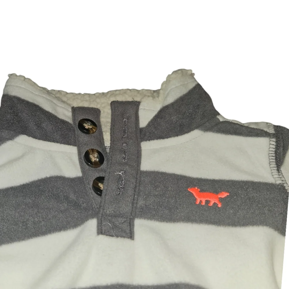 Carter Infant 9m Striped Pull Over Sweater Fleece Fox Button Fall Winter Gray